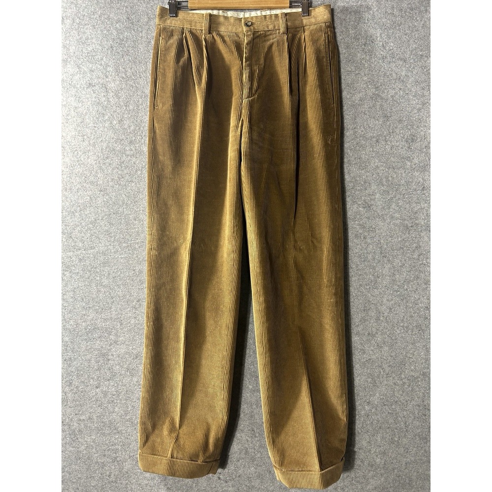 Brooks Brothers Elliot Corduroy Pants Mens 32x32 Tan Pleated Cuffed Wide Wale